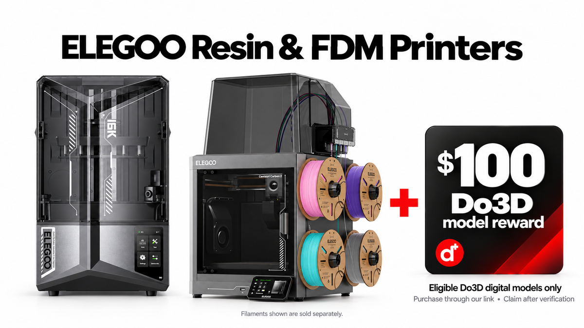 ELEGOO Saturn 4 Ultra 16K and Centauri Carbon 2 Combo plus a $100 Do3D model reward. Eligible digital models only; claim after verified affiliate purchase.