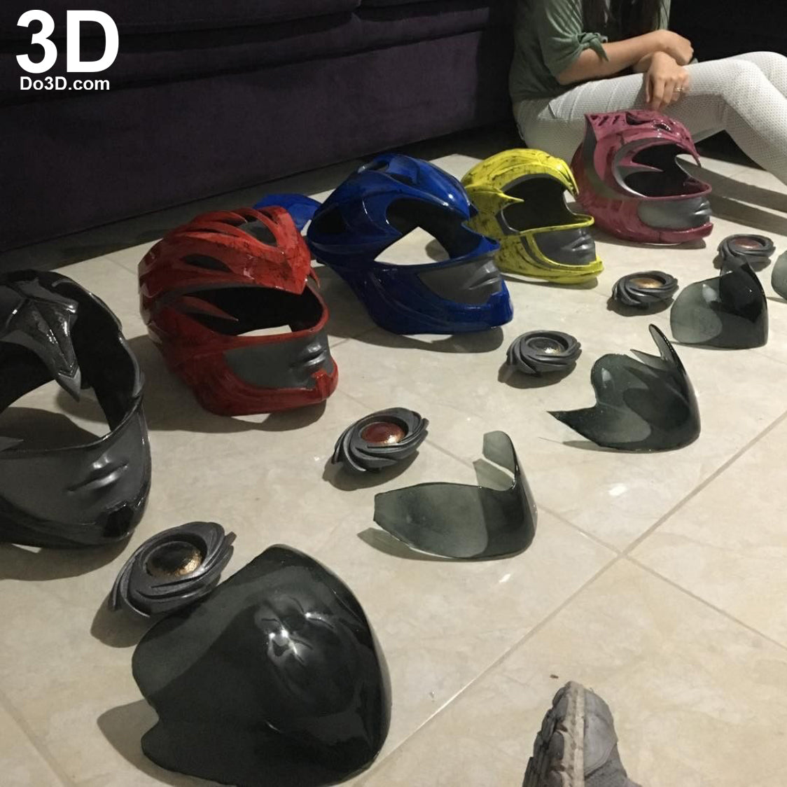 Power Rangers 2017 Red Blue Black Yellow Pink 3D Helmet Model Project #1819