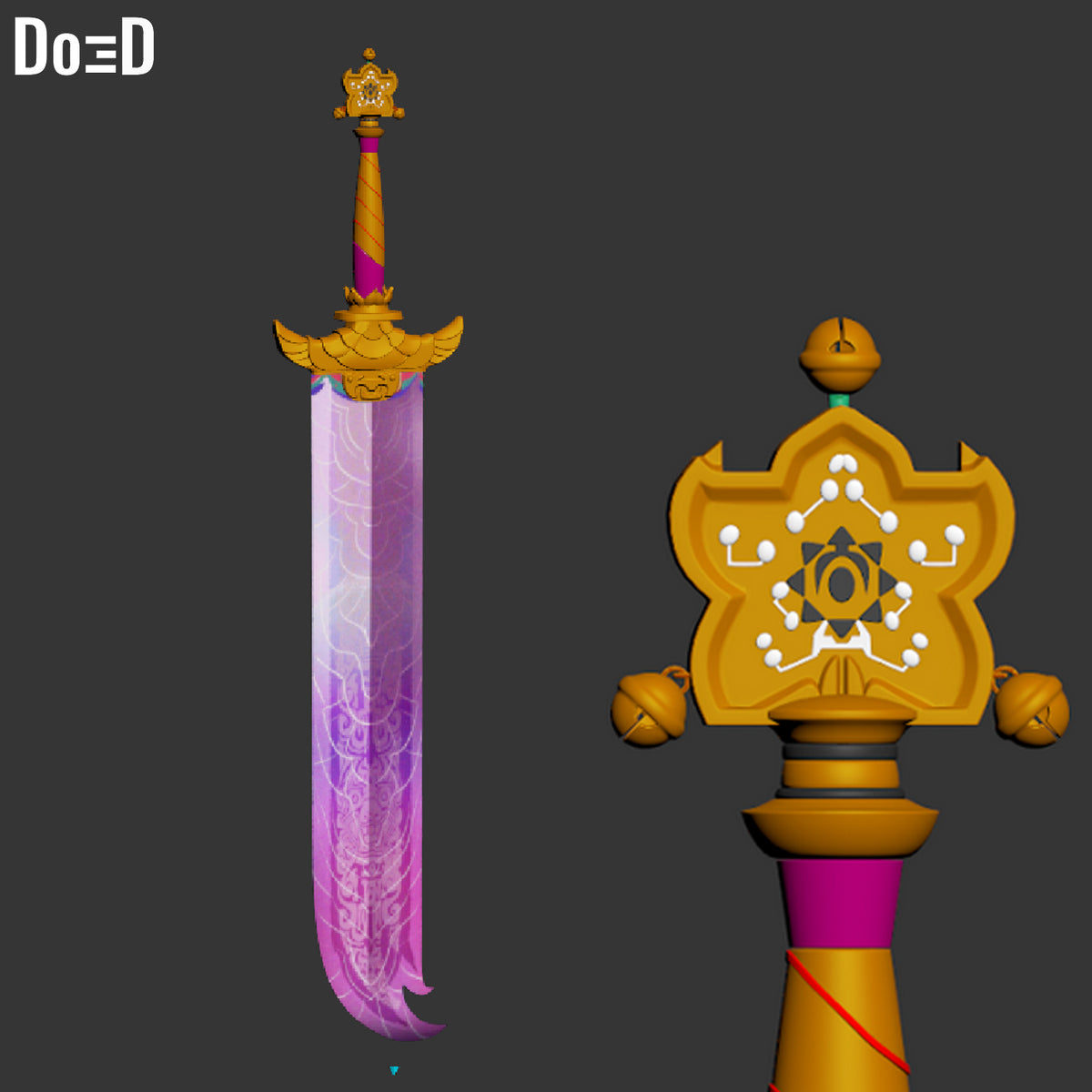 Curved Saingeom Rumi’s Sword Four Tiger's Evil Slayer 3D Model STL #SG18