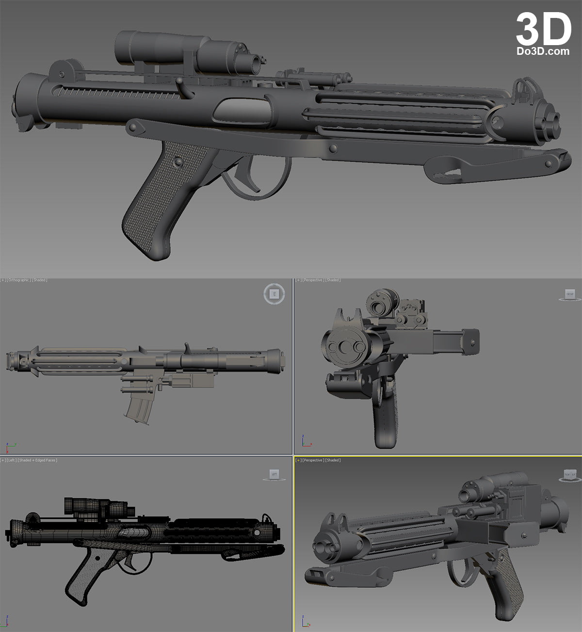 Luke Skywalker's Gun E-11 blaster rifle Pistol Star Wars, 3D Model Project #1057