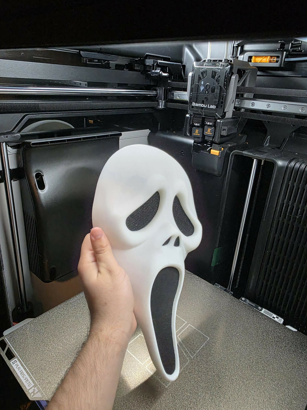 Wearable Ghostface Inspired Mask – 3D Printed – Mesh Eyes & Nose