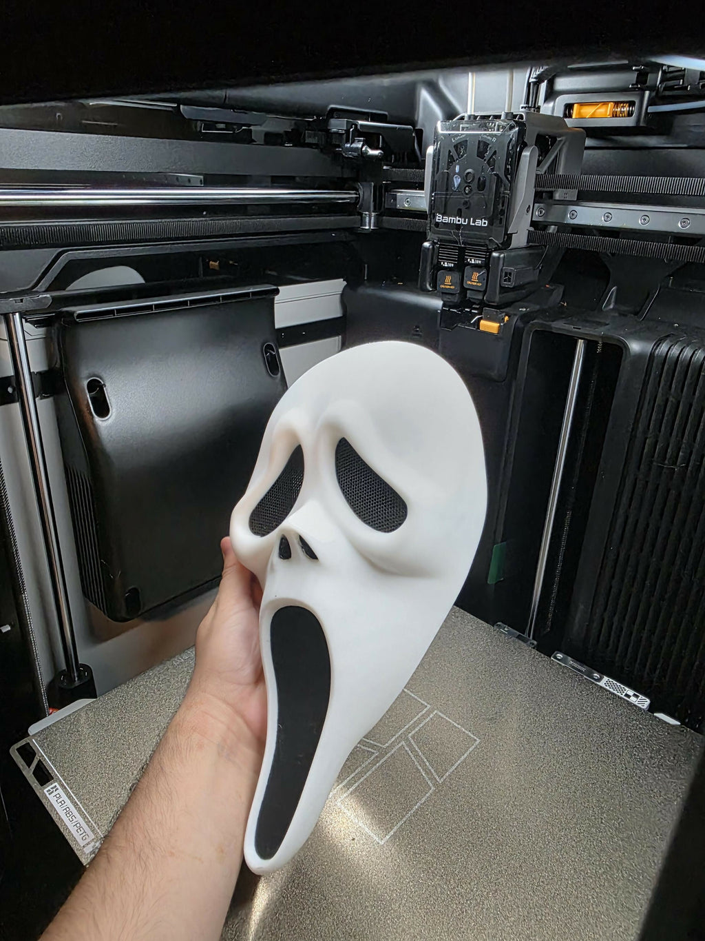 Wearable Ghostface Inspired Mask – 3D Printed – Mesh Eyes & Nose