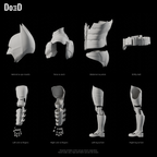 Batman The Dark Knight 2008 #27 original printable armor, Blender matte-clay side views; groups shown separately at varying panel scales; cape and fabric suit not shown
