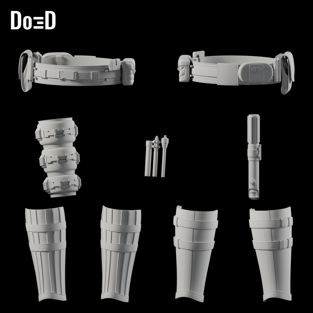 Do3D AS2 Anakin Ahsoka Season 2 armor kit, Blender clay render with front and back views of the same belt