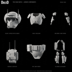 Tech Bad Batch armor, original supplied components and genuine optical inserts in six separately framed source groups, Blender rendered primary views