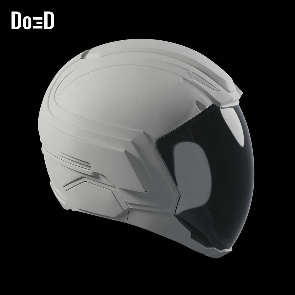 Kang helmet, side view of the same supplied shell and glass visor, Blender rendered