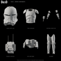 Echo Bad Batch armor, original supplied components and genuine glass visor in six separately framed source groups, Blender rendered front views