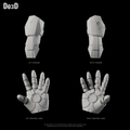 Iron Man Mark VI / IV Gauntlet G46, Blender matte-clay angled outer and palm views; supplied left and right forearms and universal hands shown separately