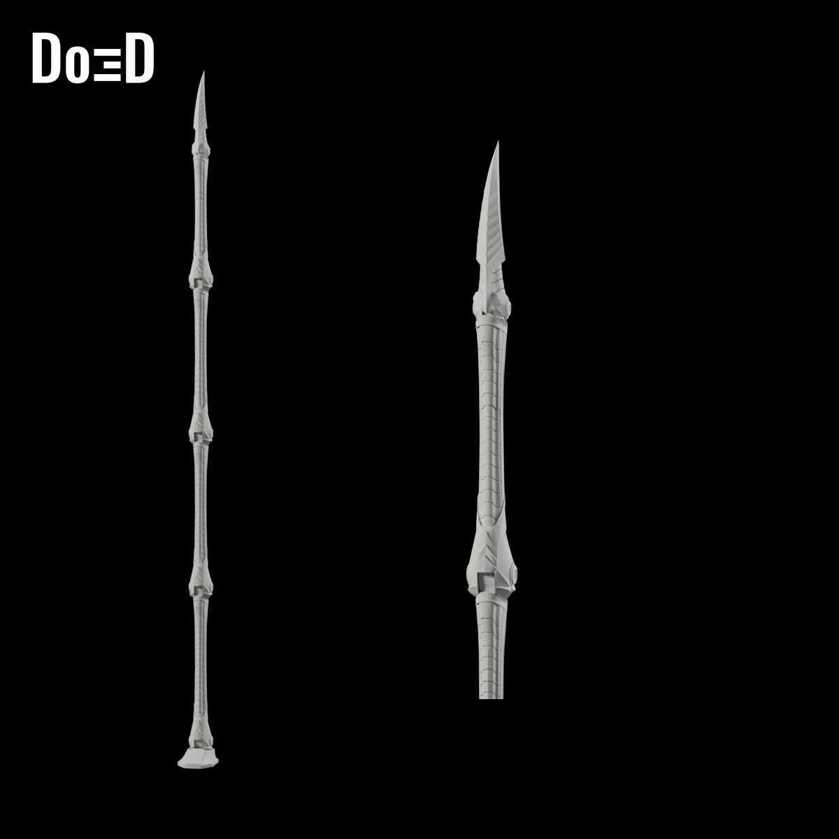 Do3D Iron Spider mechanical leg, full model and enlarged tip detail, accurate Blender clay render