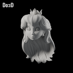Do3D Princess Peach helmet with mesh eyes, crown and hair, accurate Blender clay render