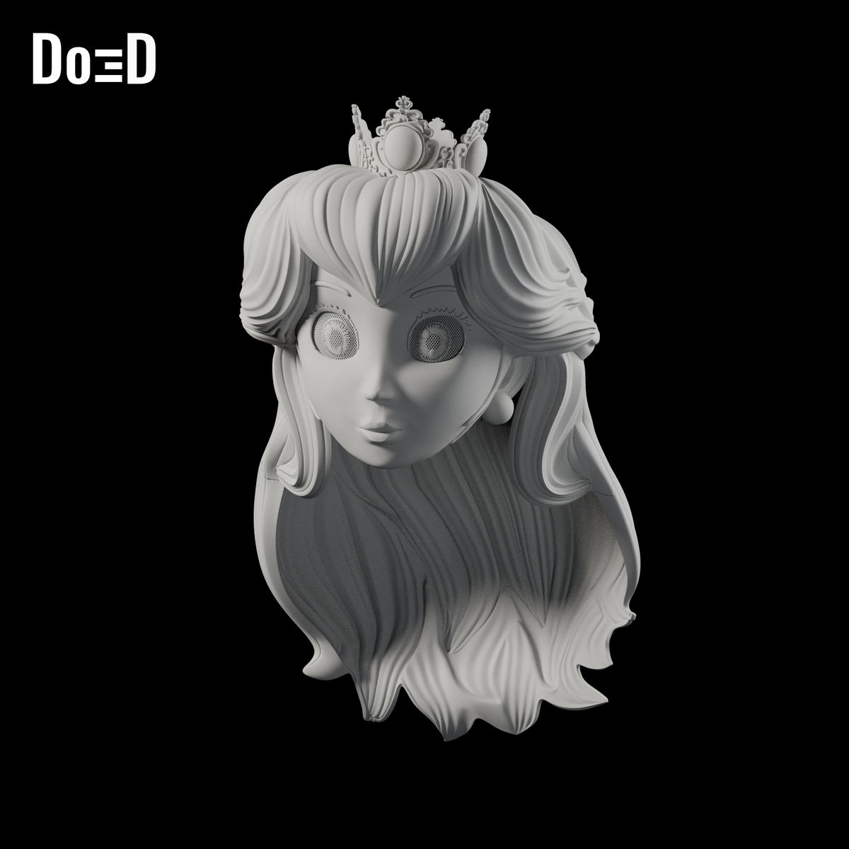 Do3D Princess Peach helmet with mesh eyes, crown and hair, accurate Blender clay render