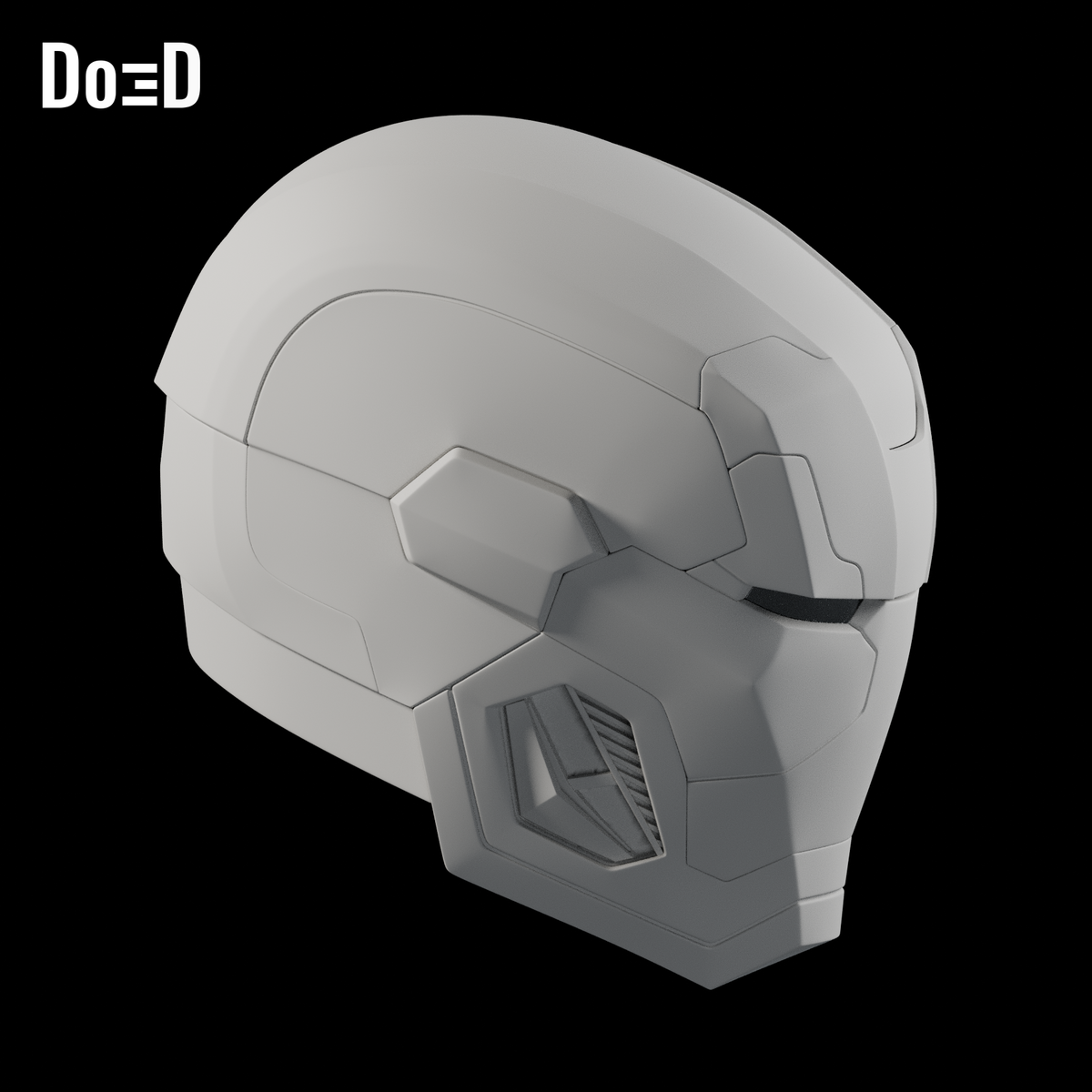 Do3D Iron Man War Machine 006 helmet, side view of the same supplied configuration