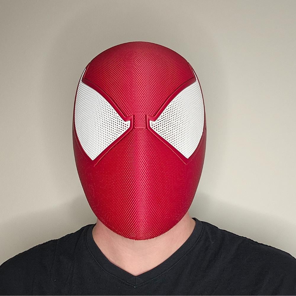 Red Scarlet Web Mask with White Lenses – Superhero Style Cosplay Mask
