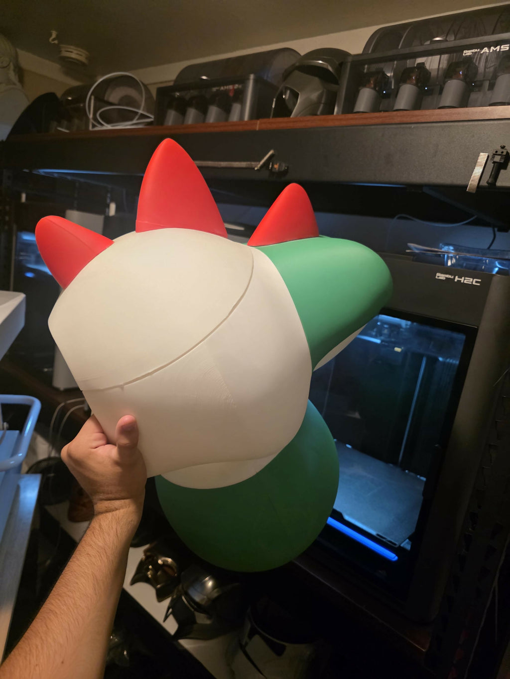 3D Printed Yoshi inspired Helmet – Super Mario Galaxy Inspired – Fully Assembled Cosplay Mask (24” Fit, Magnetic Back)
